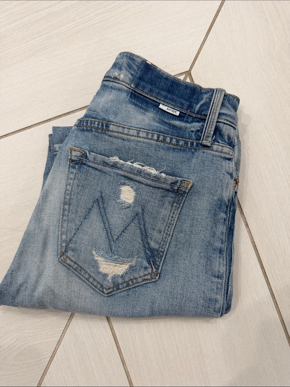 MOTHER Light Blue Distressed Boyfriend Jeans